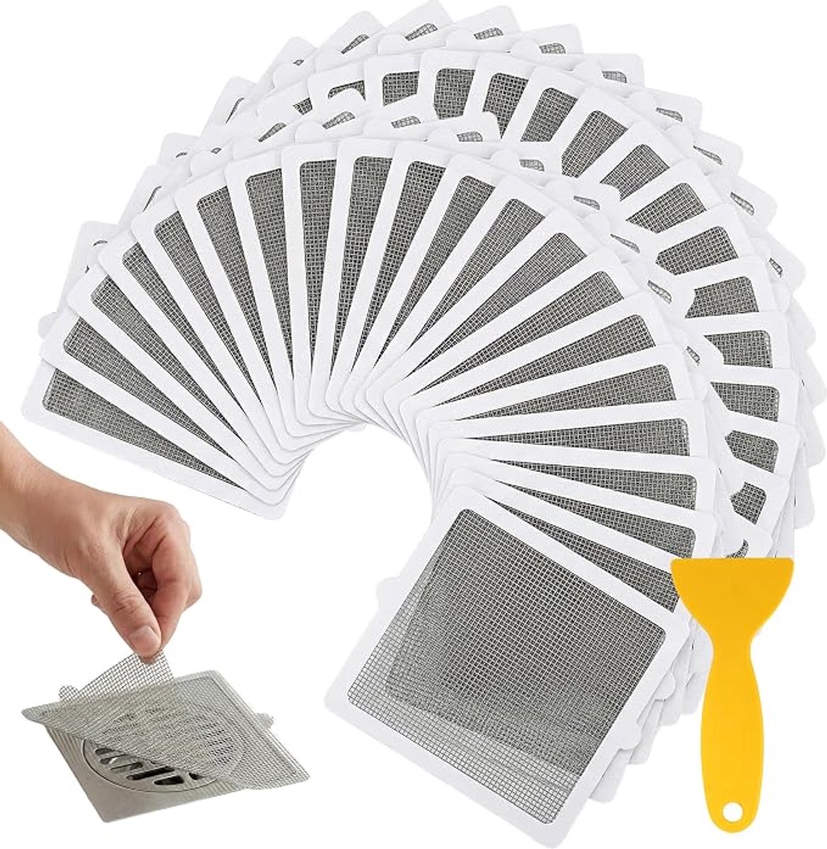 Wegwerp Douche Haarvanger 42 Stuks, Zelfklevende Afvoerzeef 15 x 15 cm, Flexibele Afvoerbeschermer voor Badkamer en Keuken