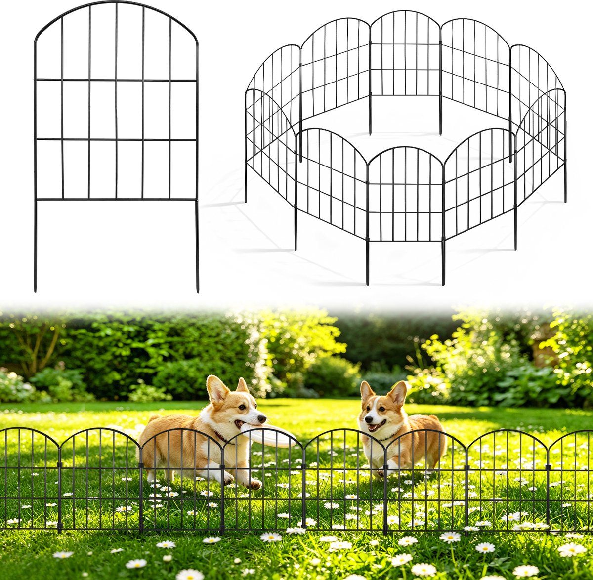 Lemlit Tuinhek 10 Stuks - Metalen Insteekhek, Boogvormig Rasterhek, Borderhek, Sierhek, Gazonrand, Dierenhek en Parkhek voor Tuin Gazon Border - 32,5 x 61 cm - Zwart