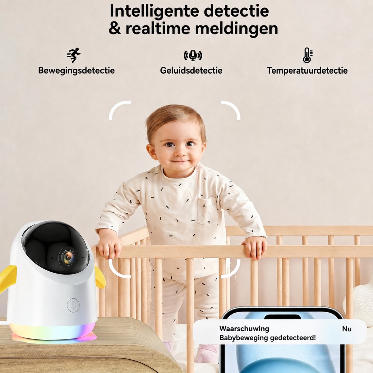 Babyfoon met 2 Camera's en App - 2K/3MP - 360° Beeld - 5" WiFi Video Babyfoon - RGB-Nachtzicht - Huil-, Bewegings-en Geluidsdetectie - 4x Zoom thumbnail 5