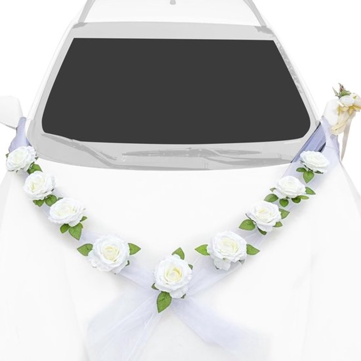 Autoversiering Bruiloft Decoratie - Slinger voor Bruidspaar - Witte Rozen - Kunstbloemen - Inclusief Zuignappen - 2 x 160 cm Slingers - Bruiloftdecoratie