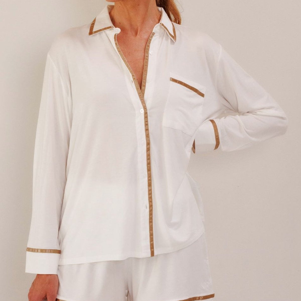 Coco & Cici - TENCEL Pyjama Shirt Dames Off White - XL