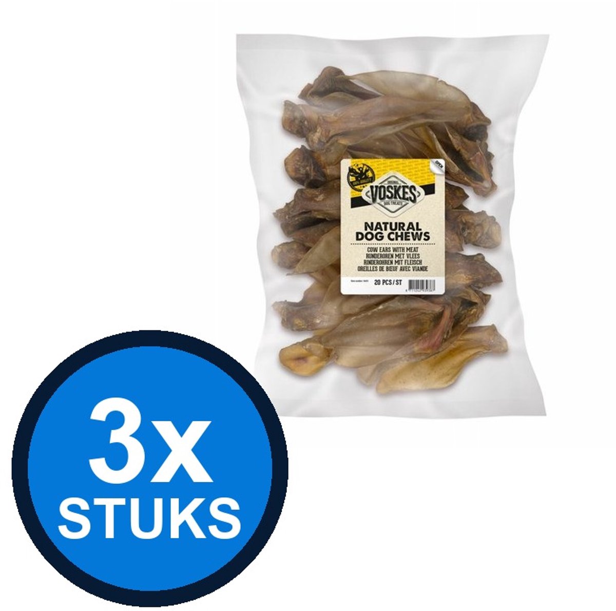 3x Voskes Runderoren - Hondensnack - 10 stuks