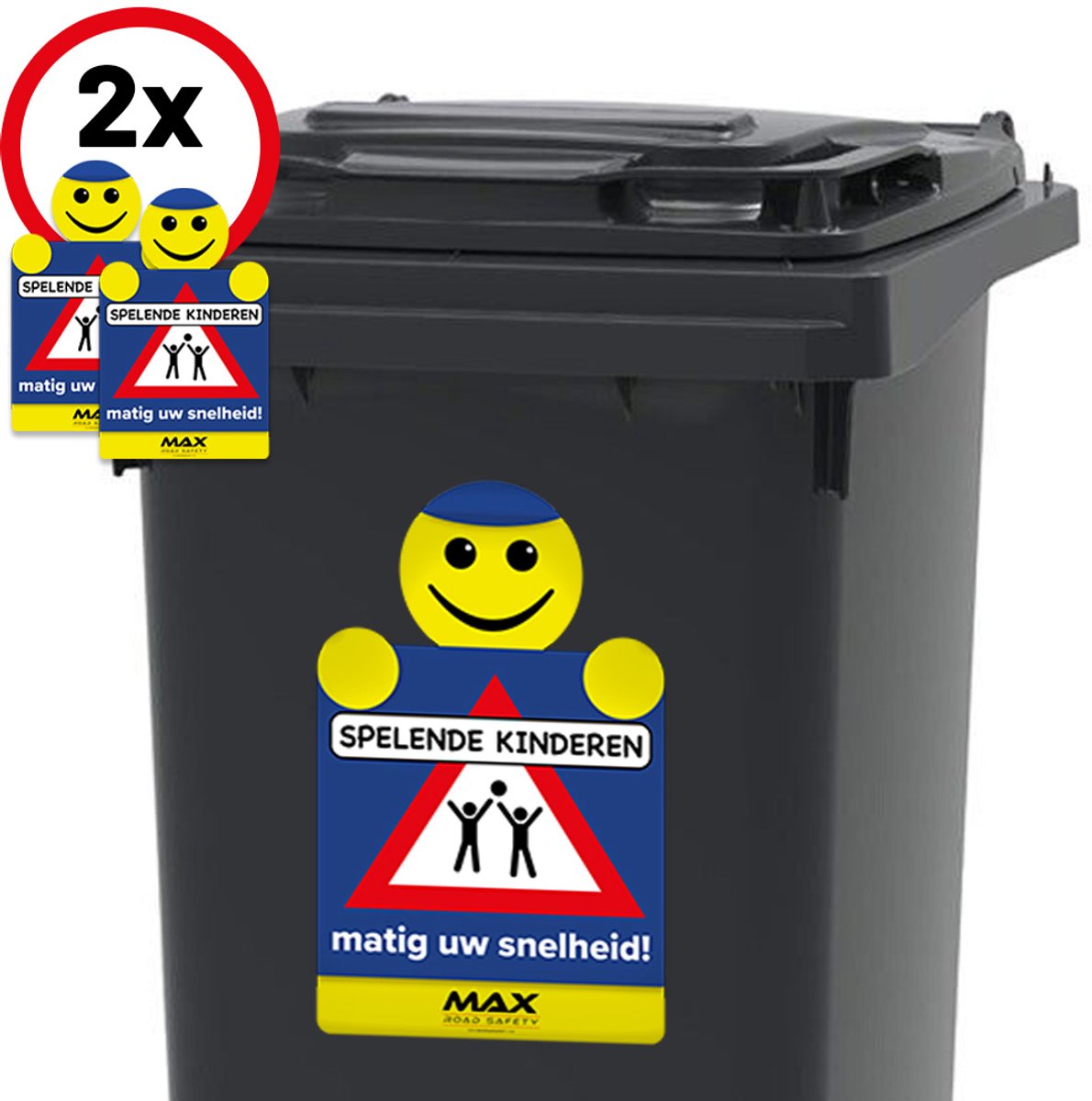 (Kliko) Container stickers Max snelheid verkeerspoppetje "Spelende kinderen" | 20 x 32 cm | Set van 2 stuks