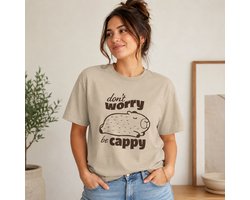 Capybara T-Shirt – Don’t Worry Be Cappy – Beige Unisex Shirt – Capibara Shirt – Grappig Dieren T-Shirt – Capybara Cadeau