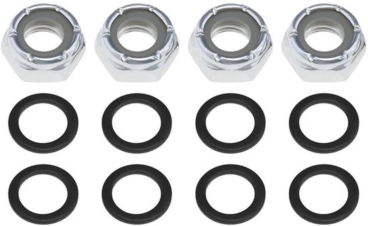 Skateboard Moeren Set - 8 Stuks M8 - Inclusief 16 Zwarte Wasringen - Betrouwbare Borgmoeren - Stabiele Pasvorm - Metaal Materiaal - Skateboard Onderdelen