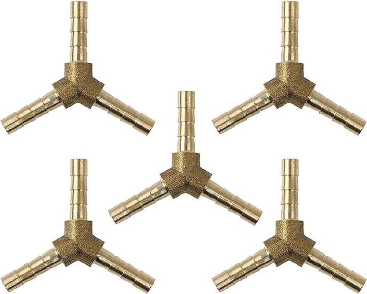 Messing Slang Barb Fitting - 4mm - Y-Vormig - Water Gas Olie Pijpkoppeling - Auto-onderdelen - Geschikt voor alle buizen - Messing Model - 5 Stuks