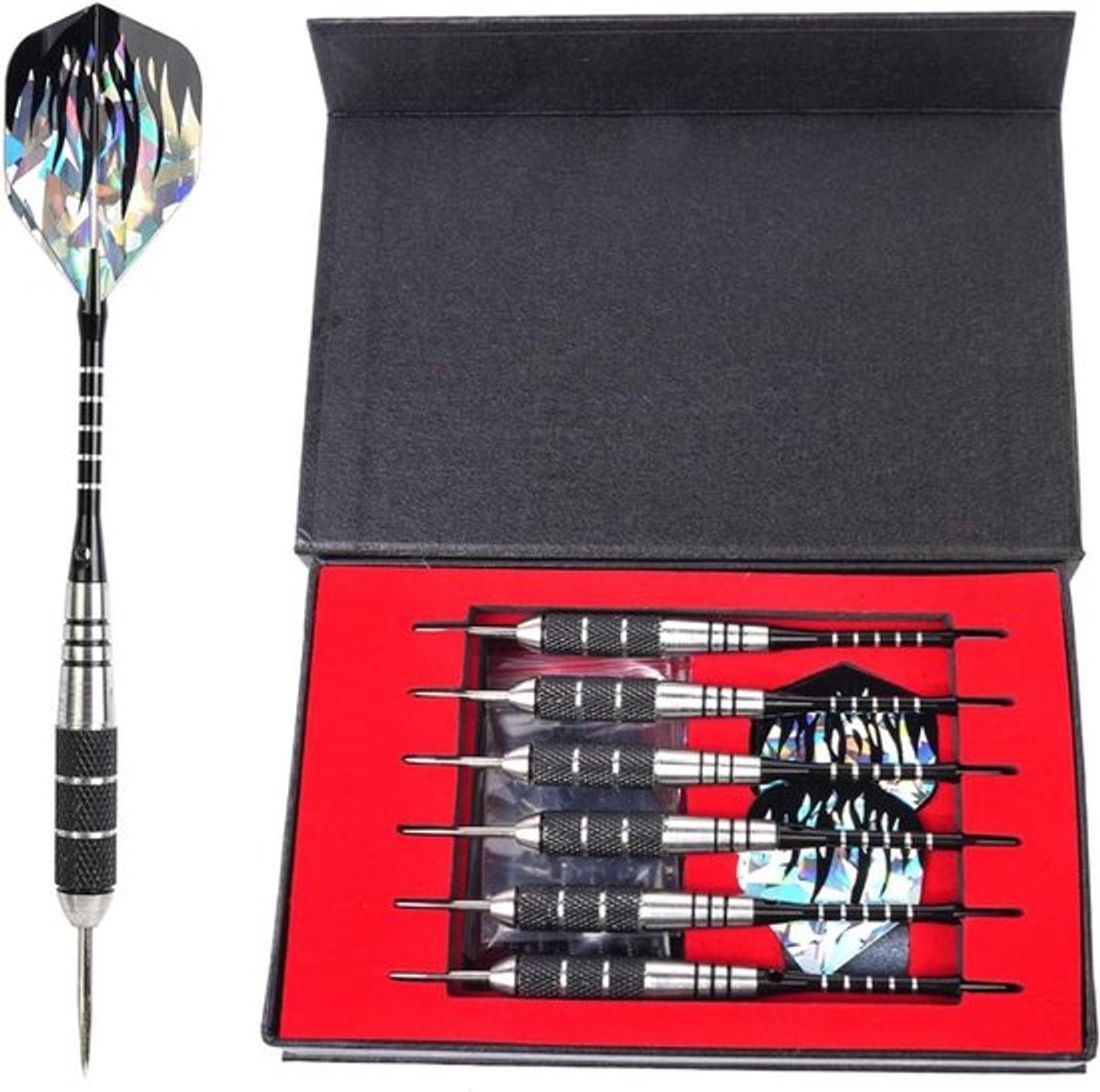 - Dartset - Aluminiumlegering - Zwart - Staal - Professionele competitie - Accessoires - Geschikt voor alle niveaus - Zwart model dartpijlen met geschenkverpakking