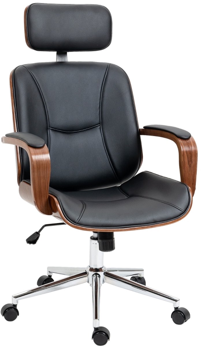 Bureaustoel 66×65×115-125 cm zwart kunstleer+metalen frame computerstoel bureau stoel fauteuil met armleuningen stabiel duurzaam in hoogte verstelbaar 360° draaibaar voor kantoor studeerkamer slaapkamer
