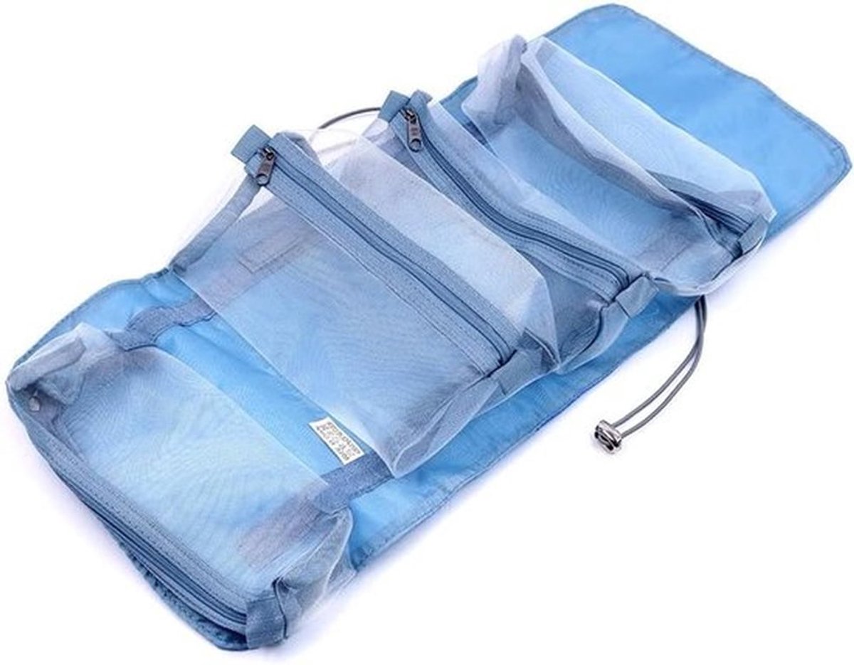 Toilettas - Cosmetische tas - Grote capaciteit - Opvouwbaar - Make-up tas - Reisorganizer - 4-in-1 - Afneembaar - Mesh - Blauw - Geschikt voor make-up - Blauw