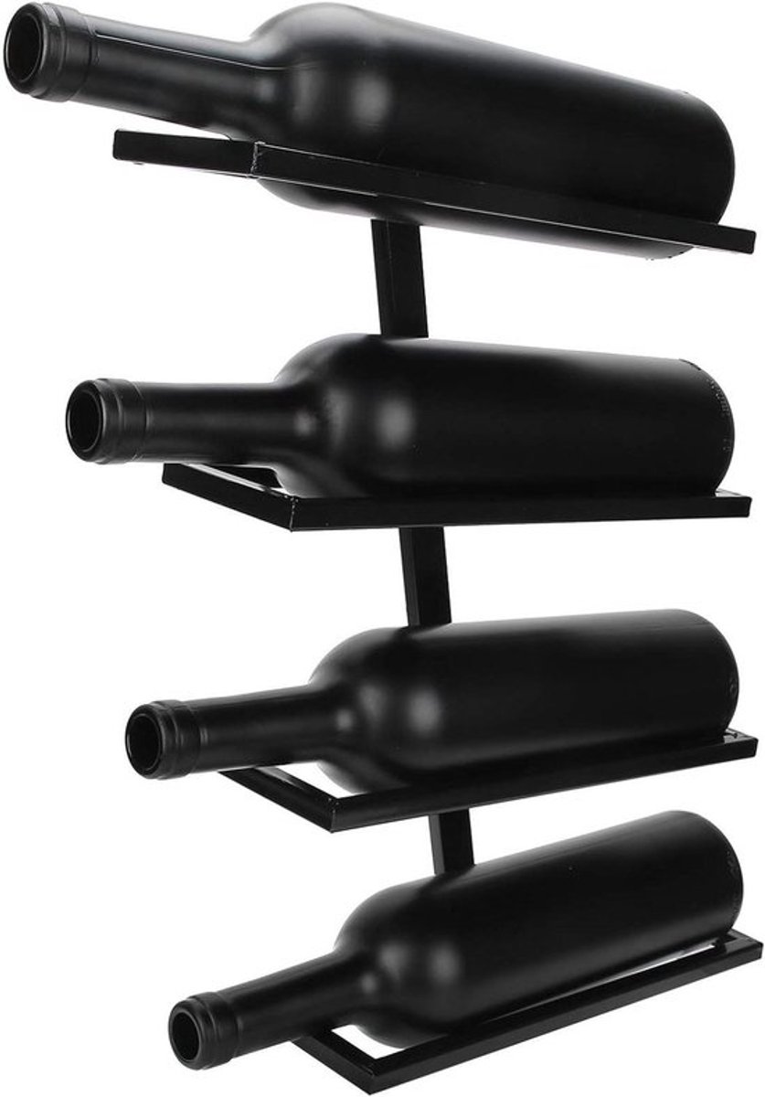 - Wand wijnrek - Flessenhouder - Metalen - 4 flessen - Zwart - Keuken - Woonkamer - Bar - Restaurant - Schuin design.