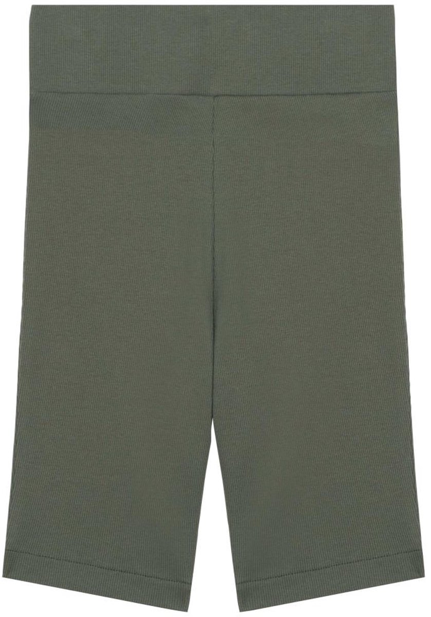 Korte Legging Dames – Biker Short Dames – High Waist Ribbed Sportlegging – Katoen – Olijfgroen – XS