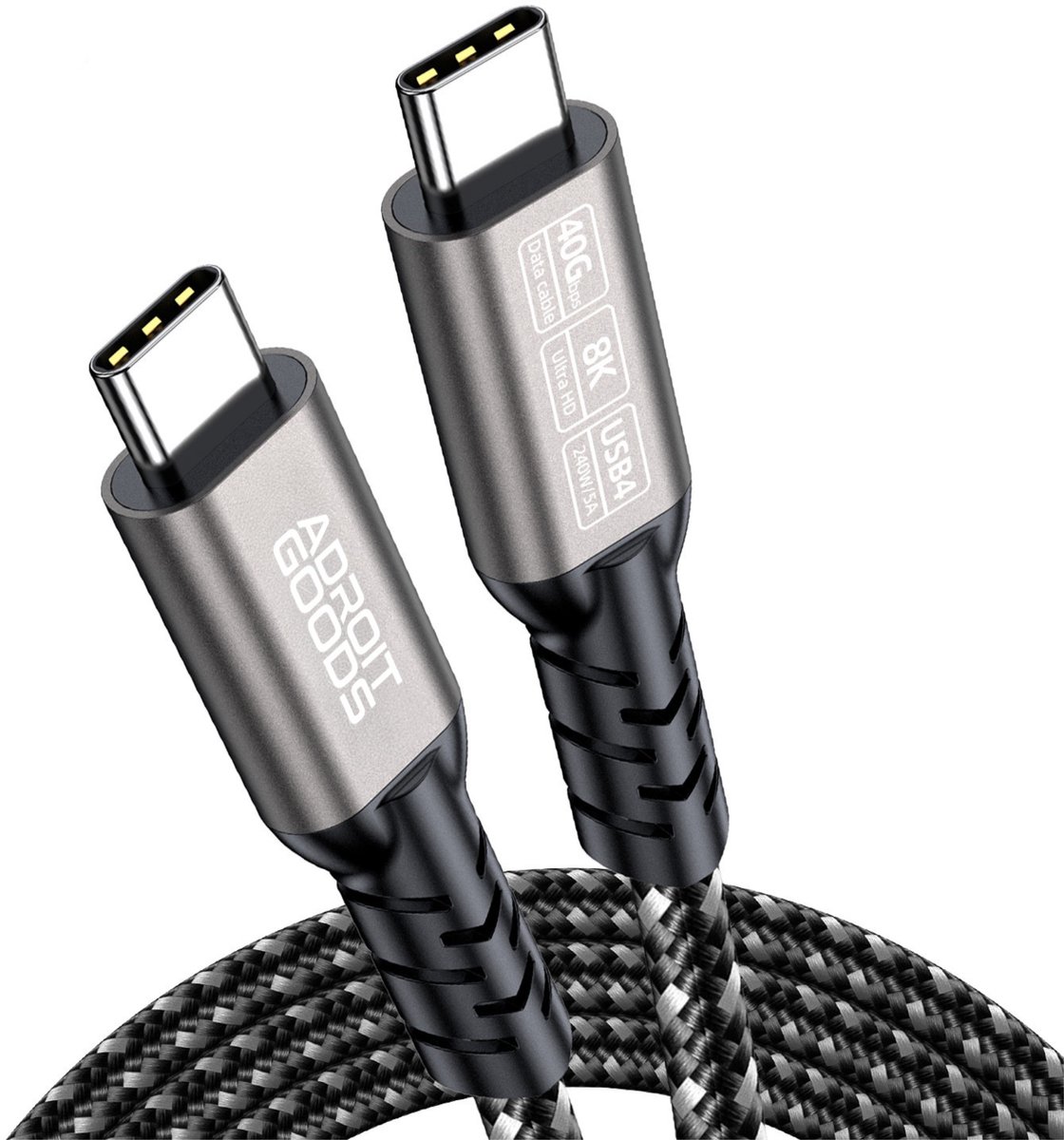 AdroitGoods USB-C Thunderbolt 4 Kabel - 40Gbps datakabel, PD3.1 240W 48V/5A oplaadkabel - 8K HDR - 3m Grijs