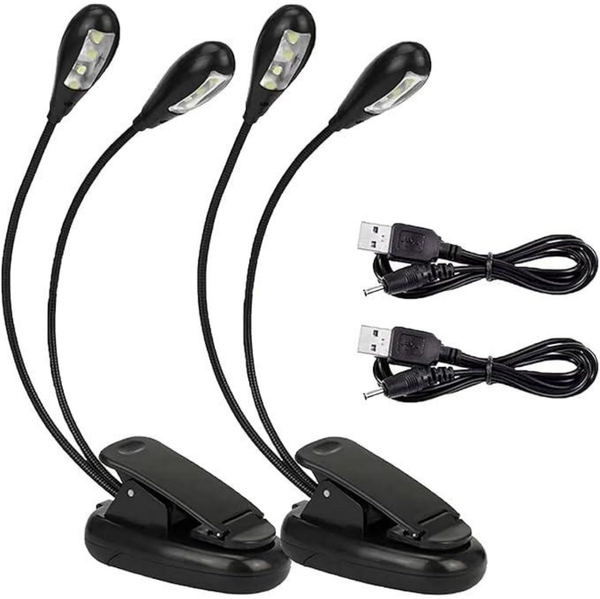 GELLDG 2 Stuks Notenstandverlichting - LED Leeslamp - Verstelbare Helderheid in 2 Standen - USB Oplaadbaar - Tot 4 Uur Autonomie - Geschikt voor Piano, Bureau en Muzieknotenhouder - Kunststof - 17x8,3cm