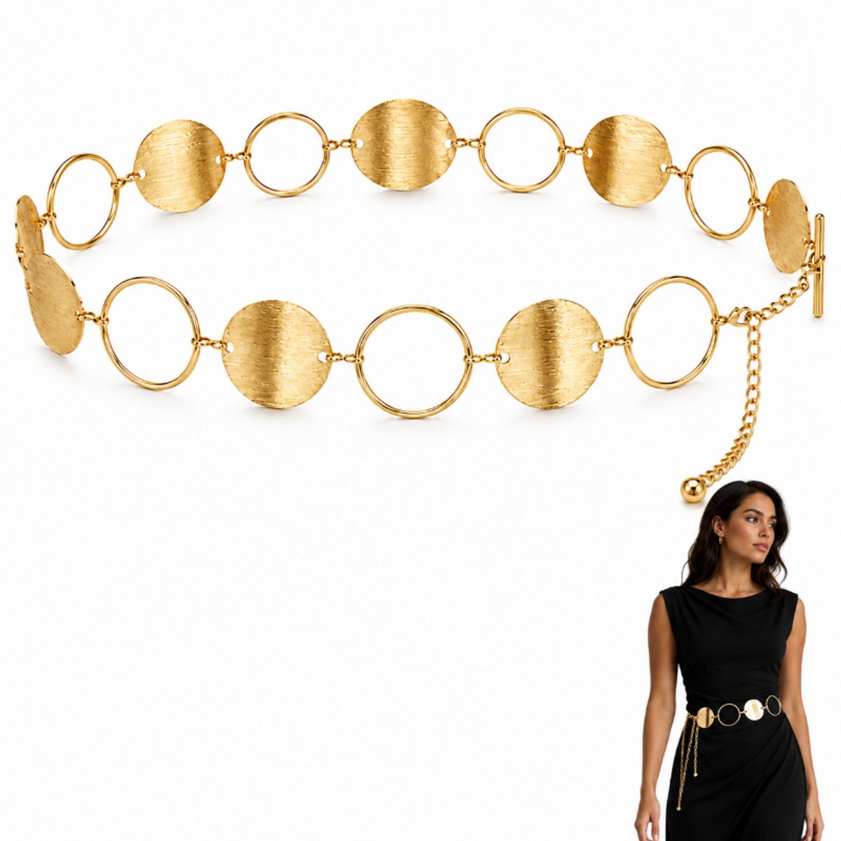Fashion Riem Dames - Metalen Ketting Riem voor Jurken - Verstelbare Tailleketting - Elegante Tailleband voor Jeans en Blazers - Goudkleurige Heupketting