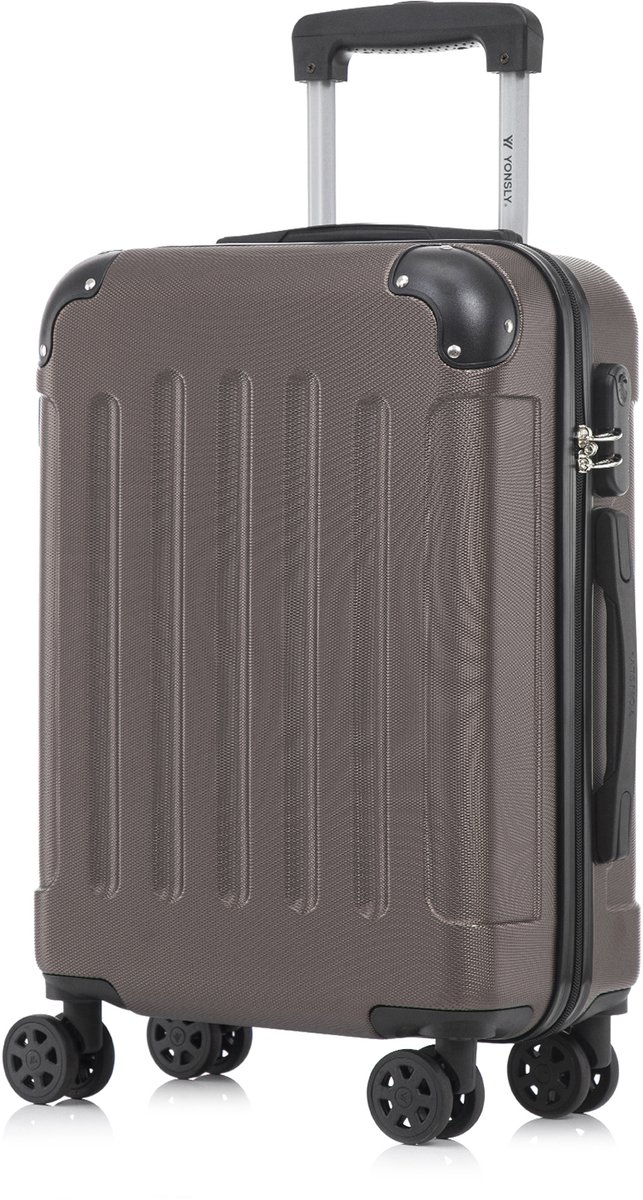 YONSLY Handbagage Koffer - 55cm - 40 L - Cijferslot- 360° Draaibare Wielen - Braun
