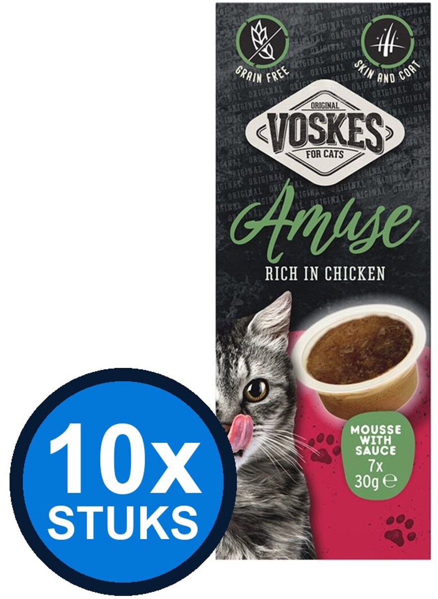 10x Voskes Amuse Mousse Rijk aan Kip in Saus - Kattensnack - 7x30g