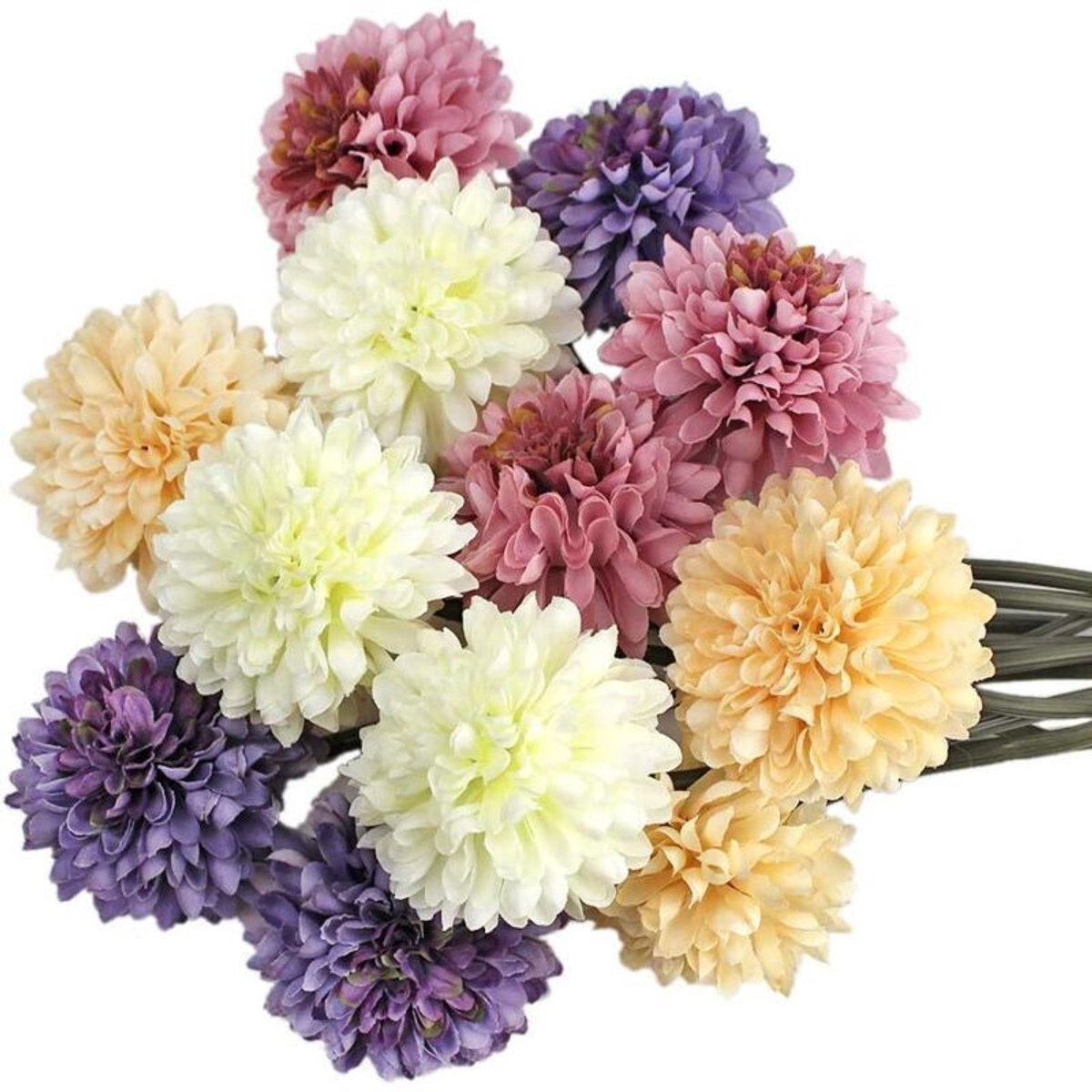 Een set van 12 kunstbloemen, waaronder kunstchrysanten in 4 kleuren, henneptouw en wenskaarten, evenals een boeket zijden hortensia's, is geschikt voor bruiloften, thuis, in de tuin, op feestjes, op kantoor en andere gelegenheden.