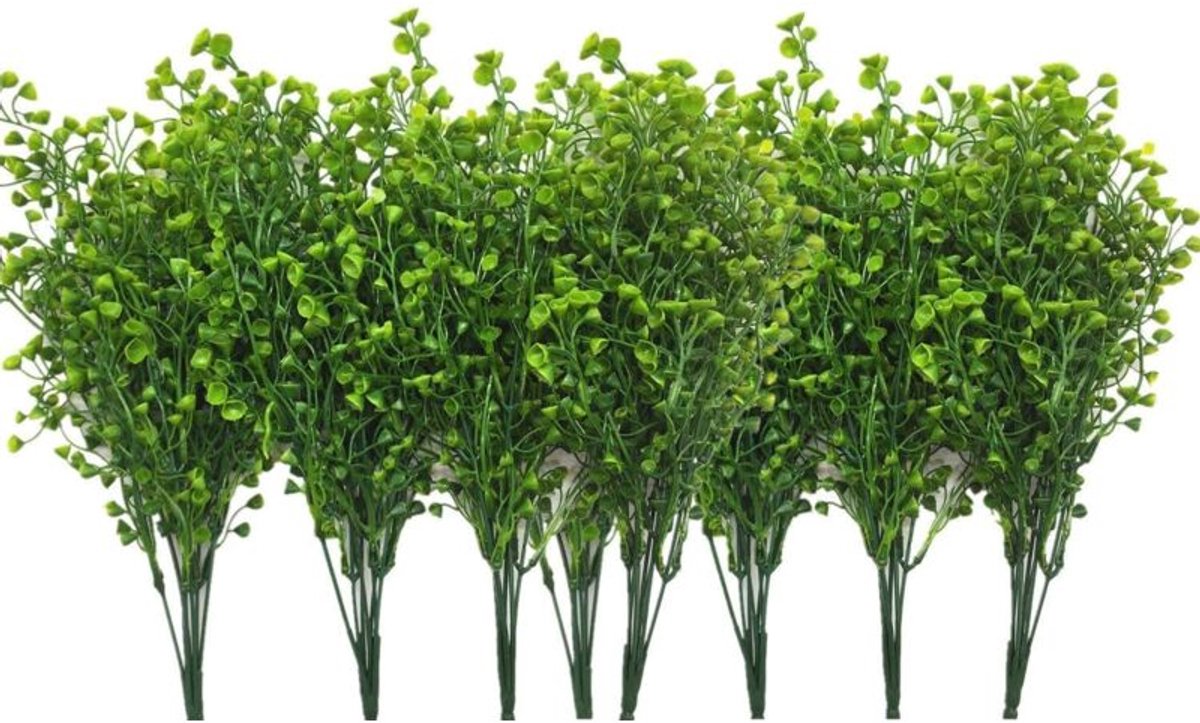 Kunstmatige struiken, plastic groen, geschikt voor bruiloften, binnen- en buitendecoraties, huizen, tuinen, balkons, keukens, kantoren, tafeldecoraties, kerstversieringen - Groen, 8-delige plantenset
