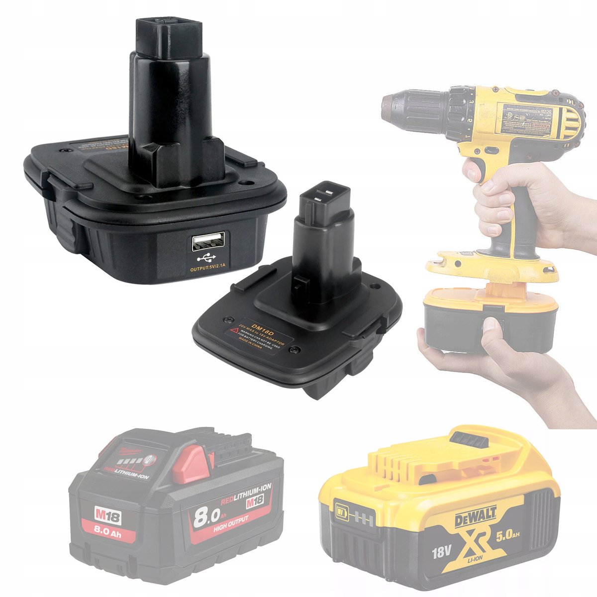 Rosfix Adapter Vervanging DCA1820 - Accu-Adapter 18/20V - Geschikt voor DeWalt DCB201/DCB203 en, Milwaukee