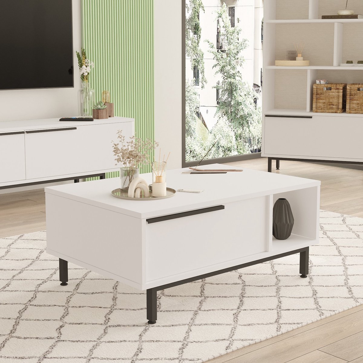 Asir - Salontafel - Wit - 90 x 60 x 37,6 cm