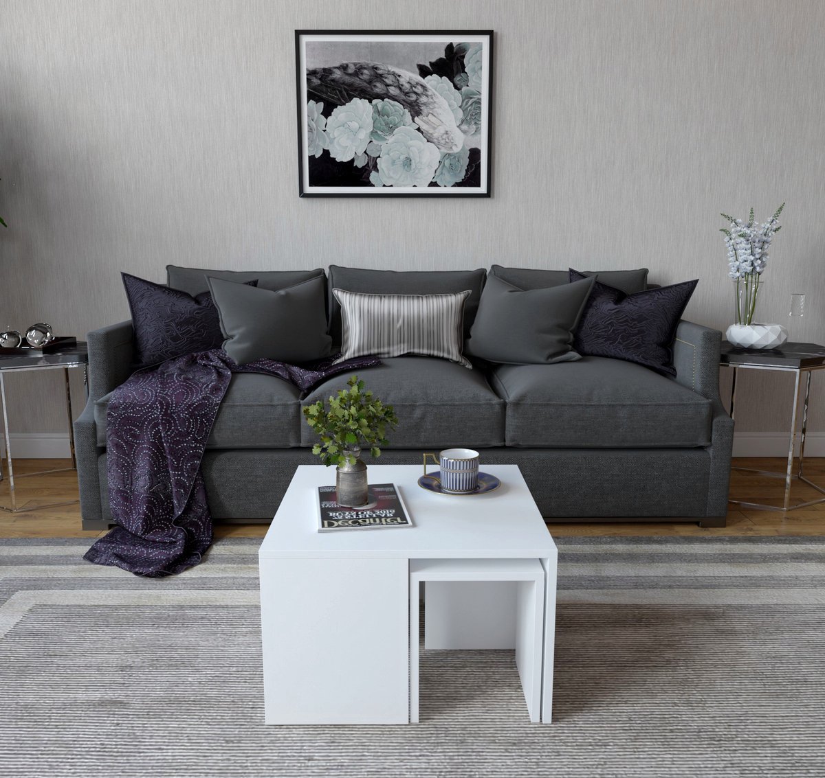 Asir - Salontafelset - Wit - 60 x 60 x 36,8 cm