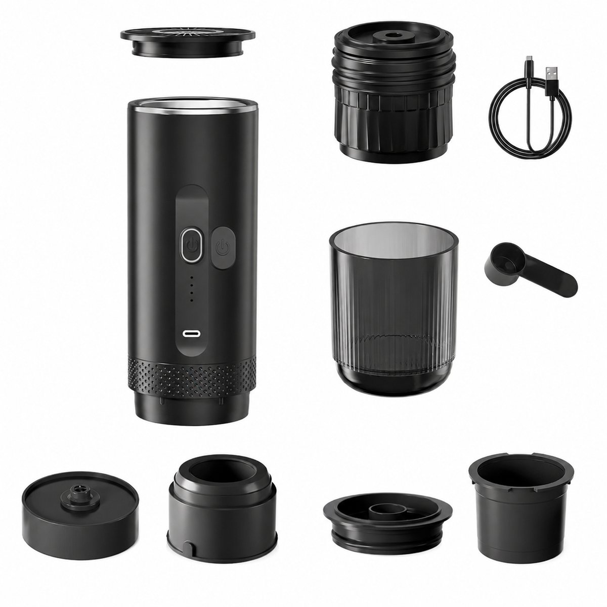 Sello! espressomachine – mini espressomachine – draaloos – oplaadbaar – onderweg – camping – capsules/gemalen koffie – USB opladen