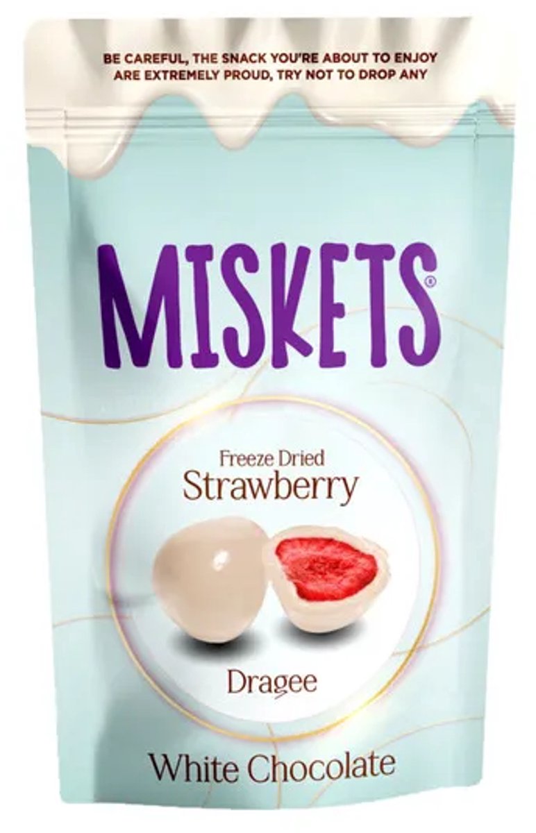 Miskets White Chocolate Coated Strawberry – 12 x 80 gram – Gevriesdroogde aardbeien met witte chocolade