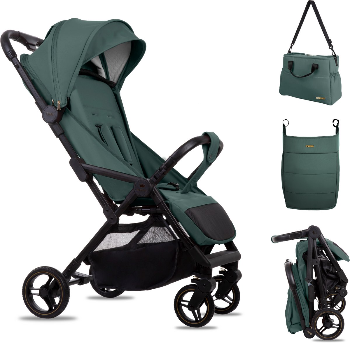 Babylux Buggy Kinderwagen GIAU Reisbuggy met Ligfunctie, Kleur Bottle Green