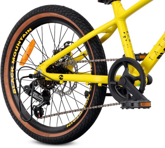 Tatra Bikes Kinderfiets 20 inch, Fiets voor Kinderen van 5 tot 8 jaar met aluminium frame, 6 derailleurversnellingen, schijfremmen, bel, voetsteun, reflectoren (Geel) van Tatra Bikes — afbeelding 2