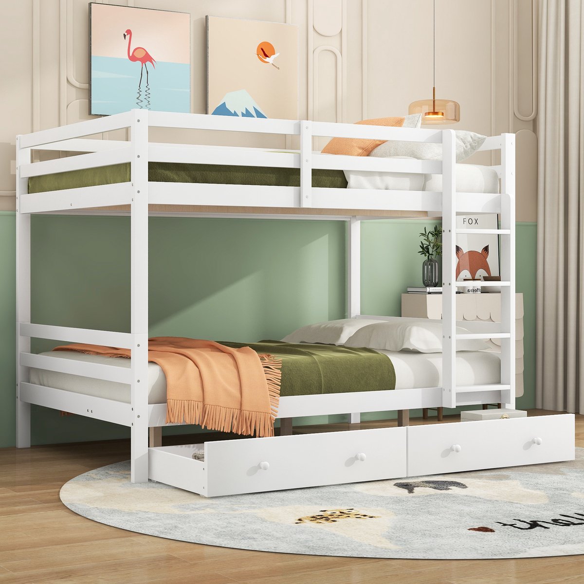 Stapelbed 140x200 cm - Met Opbergruimte - Met Lades - Met Valbeveiliging - Wit