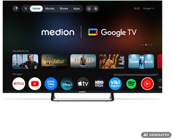 MEDION 4K Smart TV 125,7 cm (50 inch) - MD 850401 | Dolby Vision HDR, Prime Video, Disney+, compatibel met Google TV, PVR, Bluetooth