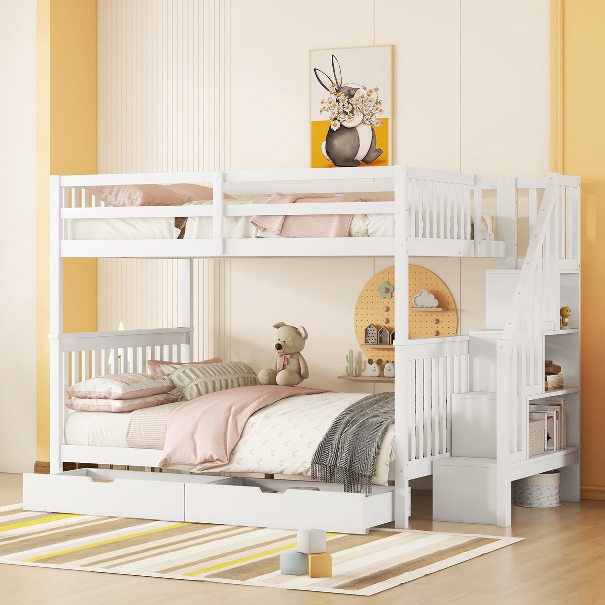 Stapelbed 140x200 cm - Met Opbergruimte - Met Lades - Met Ladder - Wit