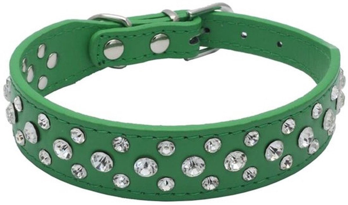 Hondenhalsband Bling Strass - PU Leer - Verstelbaar - Maat S/M/L/XL - Breedte 2,5 cm - 100% Kristallen Steentjes - Halsband