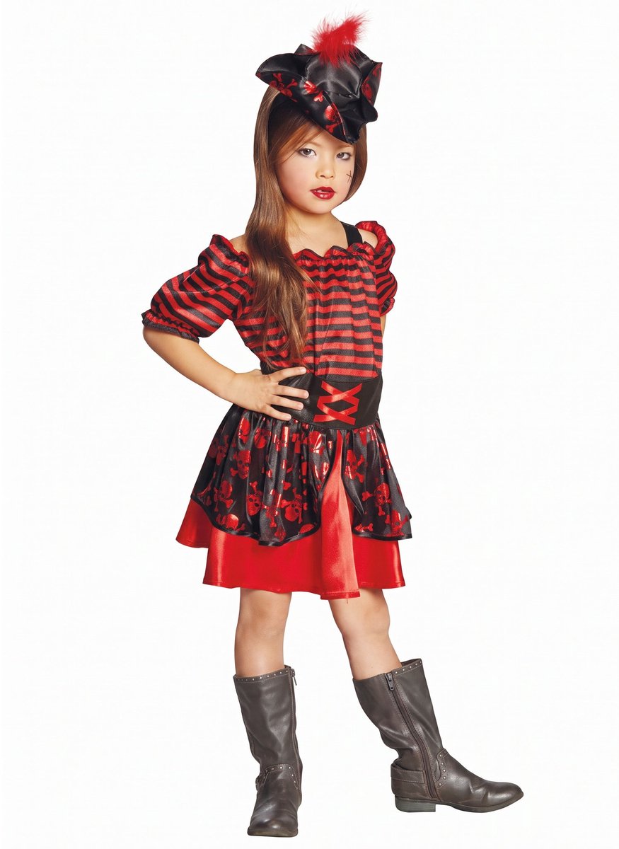 Piratenjurk zwart-rood voor meisjes - Halloween Kinderkostuum