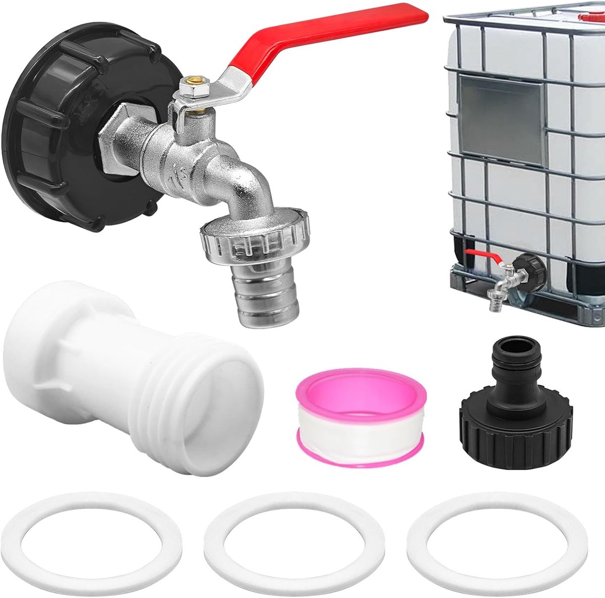 Solvix IBC Tankaccessoires 1000L – Uitloopkraan 1/2 Inch met S60x6 Verlengadapter – Afvoerventiel voor IBC Container en Regenwatertank