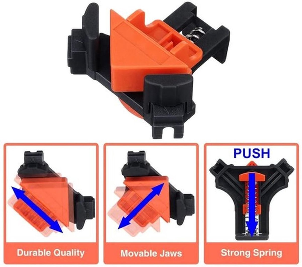 Hoekspanklem 4 Stuks - 90 Graden Klemmen - Voor Houtbewerking - Voor Bord Dikte 5-22mm - Kunststof - Oranje - Voor Diverse Toepassingen - Hoekklem