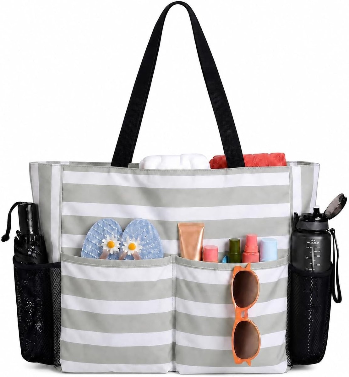 Extra Grote Waterdichte Strandtas voor Vrouwen met Rits en Zak, Herbruikbare Tas voor Winkelen, Reizen en Zwemmen