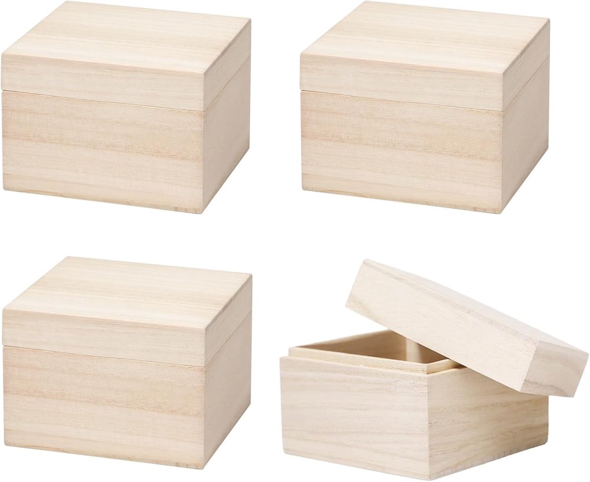 Houten opbergdozen set van 4 met deksel - Ideaal voor organisatie, decoratie en opslag