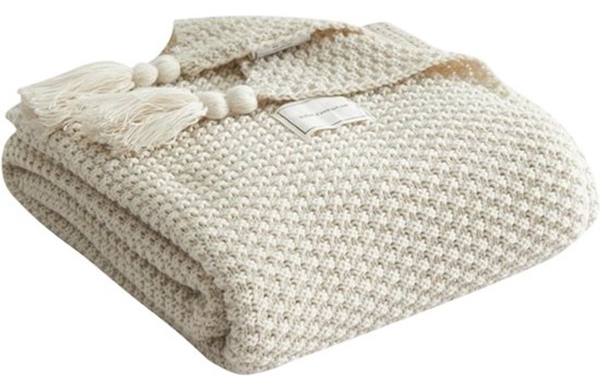 Gebreide Plaid - Spreideken Sofa - Woonkamer Decoratie - Zachte Polyester Stof - 130 x 180 cm - Beige