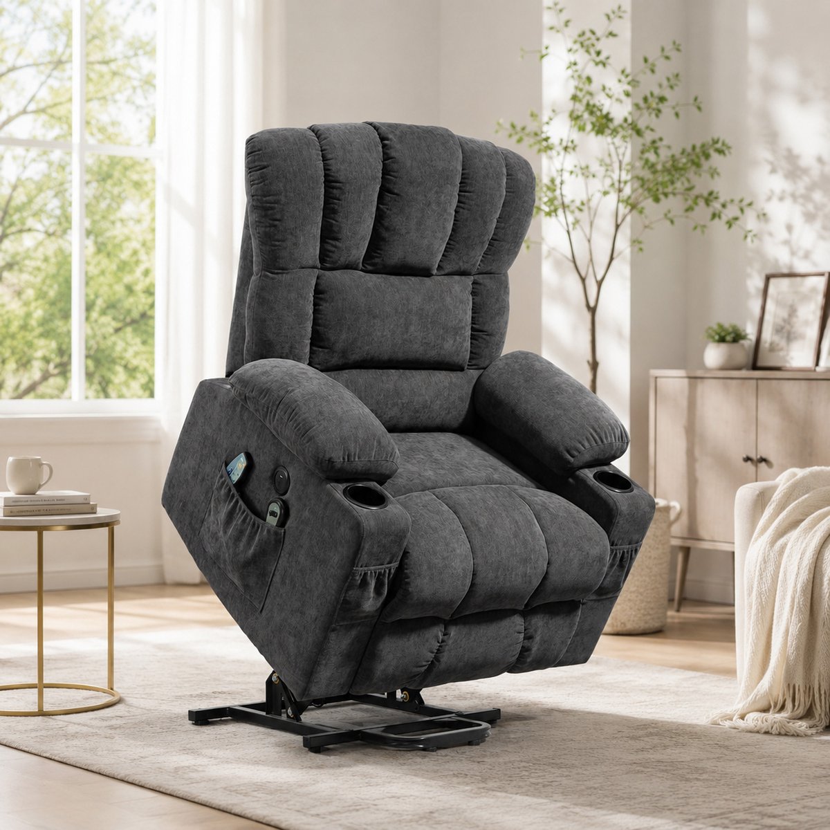 HOMCOM Elektrische Sta-op-stoel met Massage en Verwarming - Relaxfauteuil - TV-stoel - Sta-op-fauteuil - Donkergrijs – foto 7