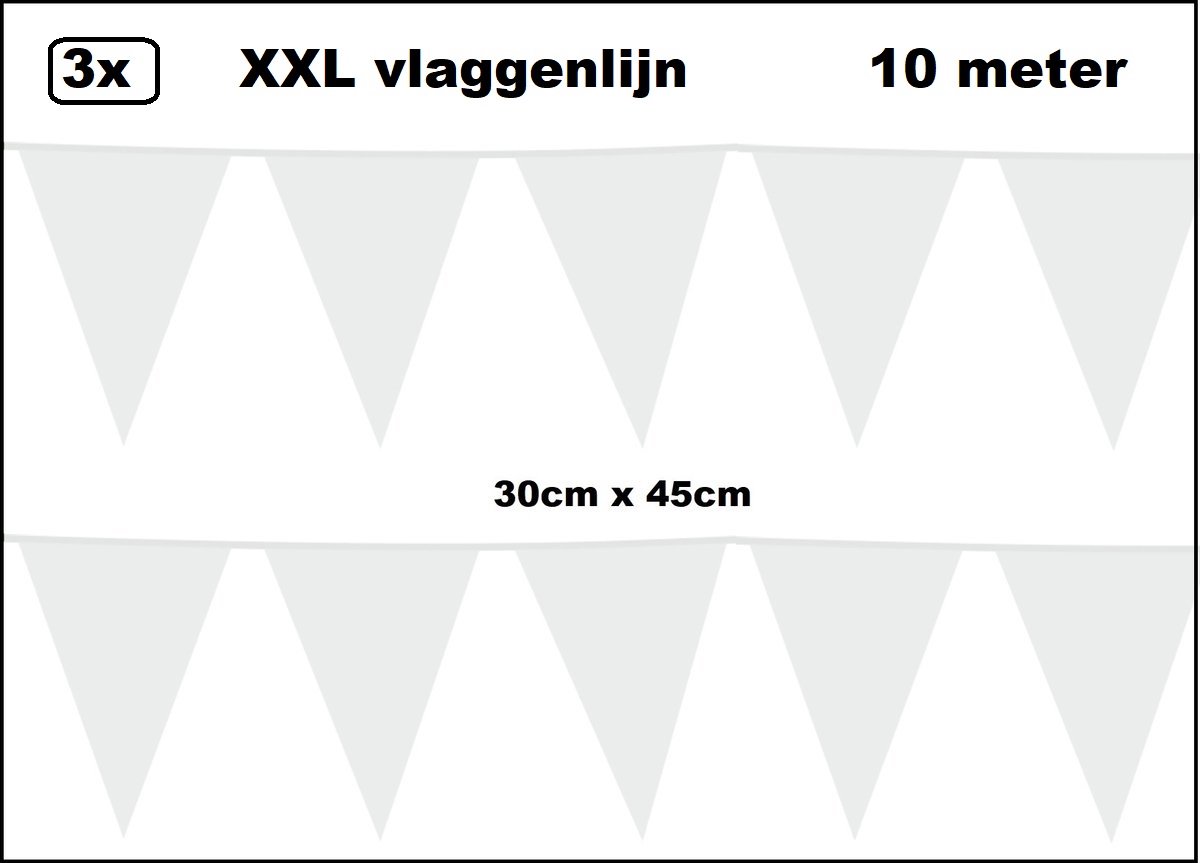 3 stuks XXL Vlaggenlijn wit 30cm x 45cm - Giga vlaglijn themafeest party festival