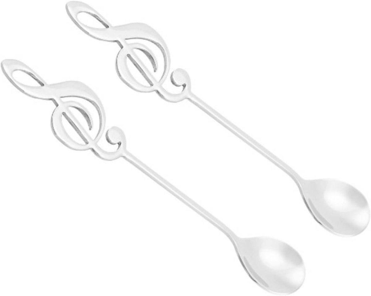 Muzieknoot Lepels 2 Pak, Roestvrijstalen Koffielepels voor Koffie, Dessert en Mixdranken met Lange Steel