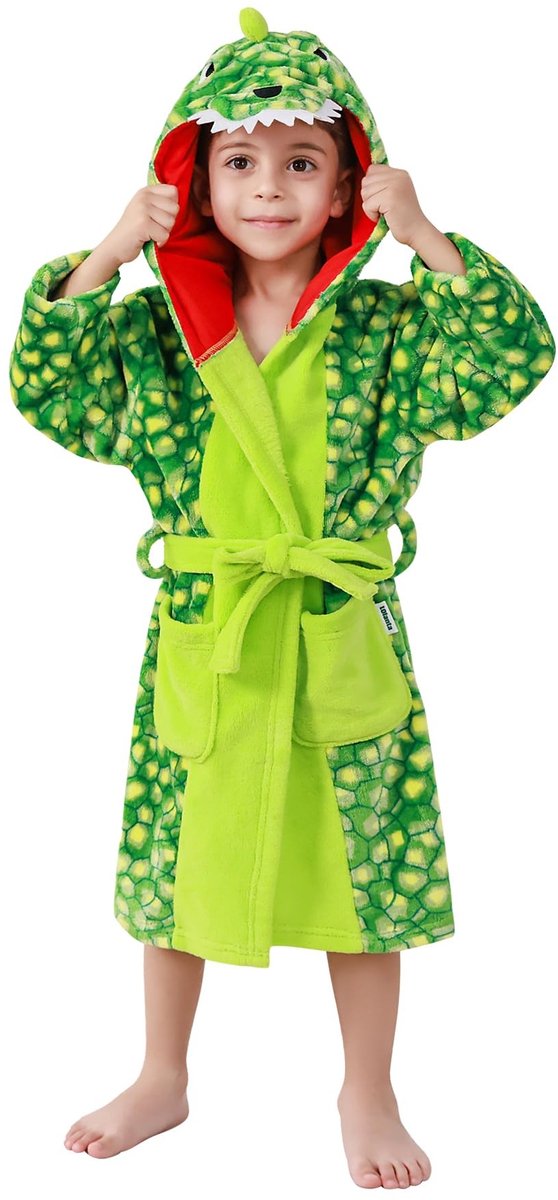 Kinderbadjas met Capuchon Dinosaur - Groen