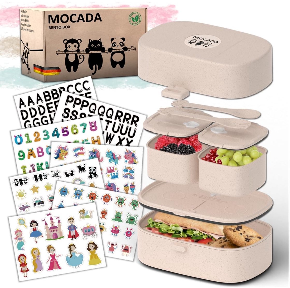 Bento Box voor kinderen - Inclusief sticker set - Beige
