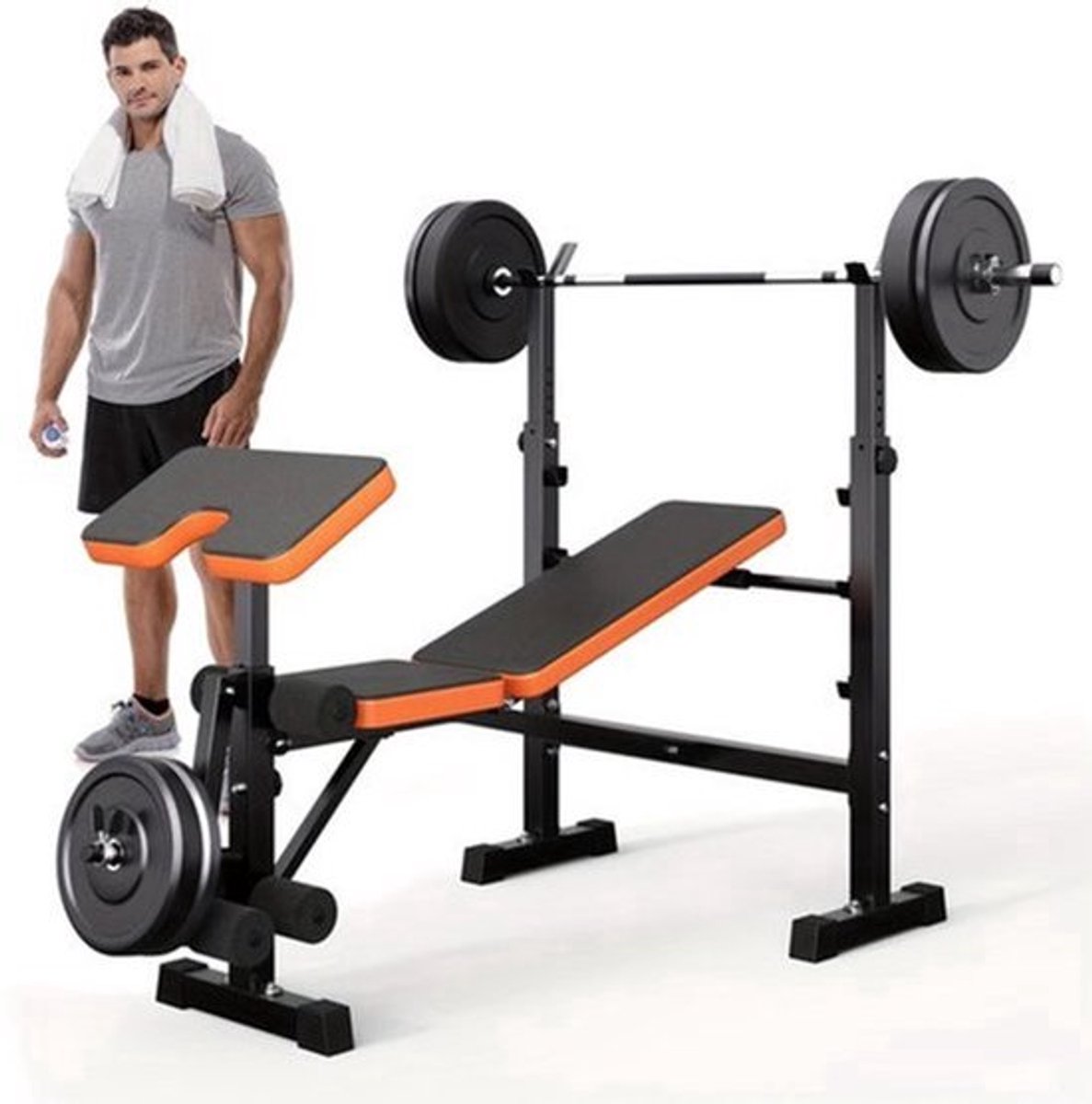 Weightbank – Halterbank – Fitnessbank – Trainingsbank – Workout Bench – Verstelbaar – Squat Rack – 370 kg Max Belastbaar – 6-in-1 Multifunctioneel Trainingssysteem