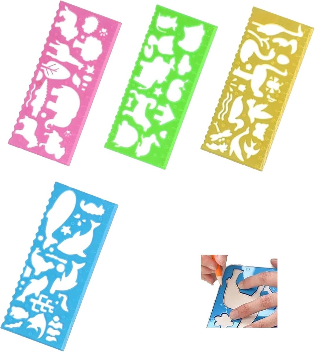 Set van 4 Dieren Schilder Stencils voor Kinderen - Creatieve Teken Tools en Kunst Accessoires voor Knutselen en Educatieve Activiteiten