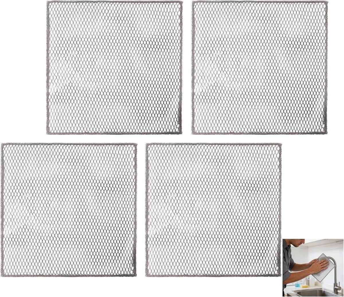 Set van 4 multifunctionele theedoeken, krasbestendig en schrobber voor keuken, ideaal voor nat en droog gebruik