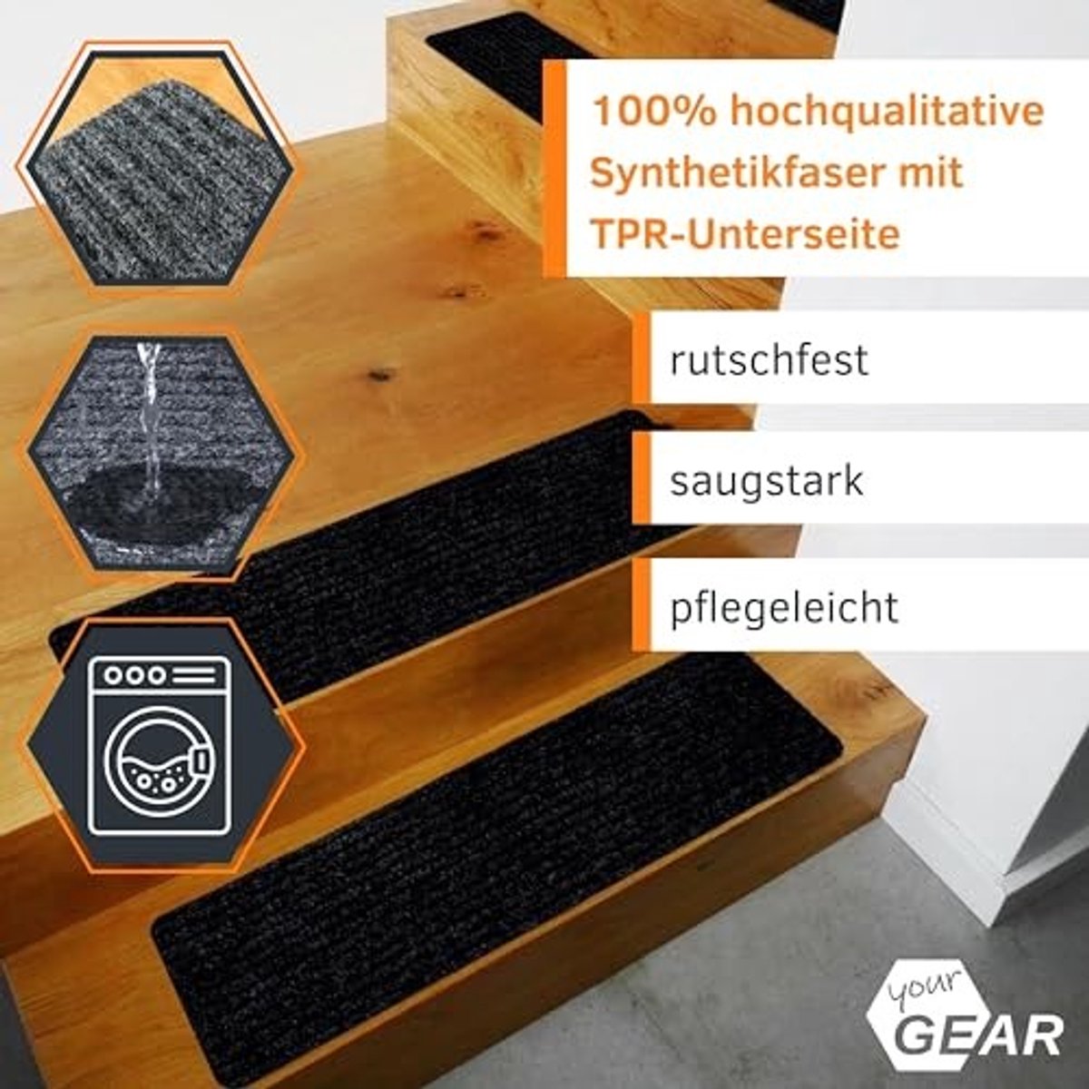 Zelfklevende Trapmatten - 76 x 20 cm, set van 15