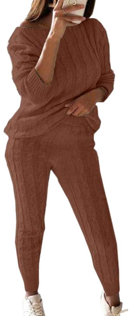 Vrouwen Trui Set - Gebreide Twee-Piece met Sjaal en Broek - Blauw