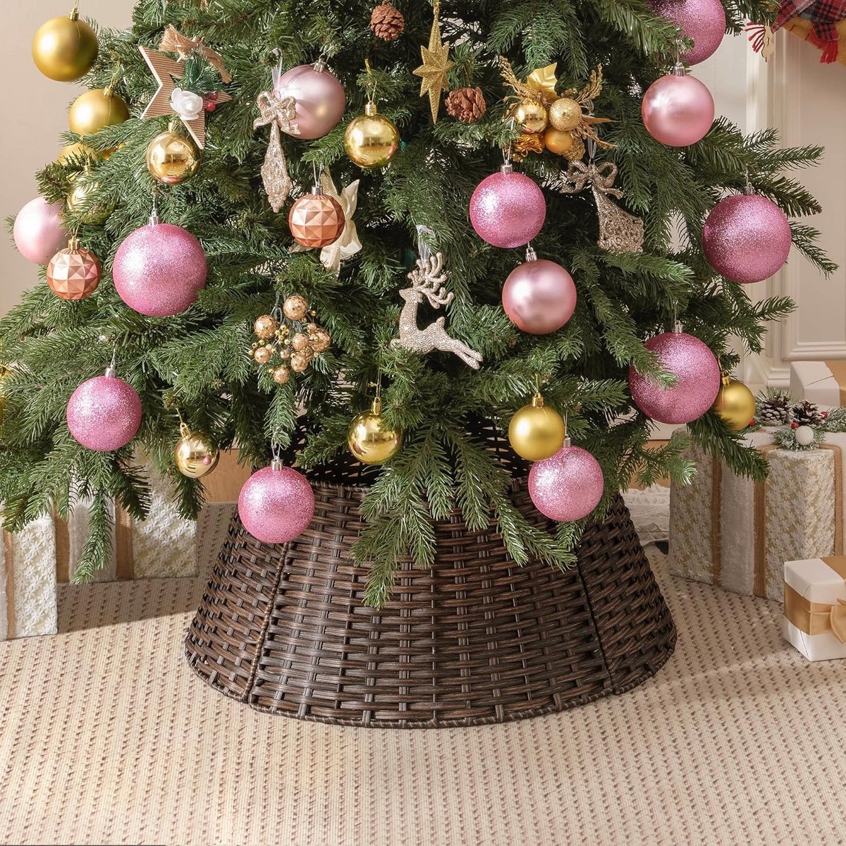 Wicker Kerstboomrok voor Kerstdecoraties, Geweven Voetmand voor Onder de Boom, Decoratieve Wicker Rok met Diameter van 57 cm - Bruin, Perfect voor Feestdagen en Kerstsfeer